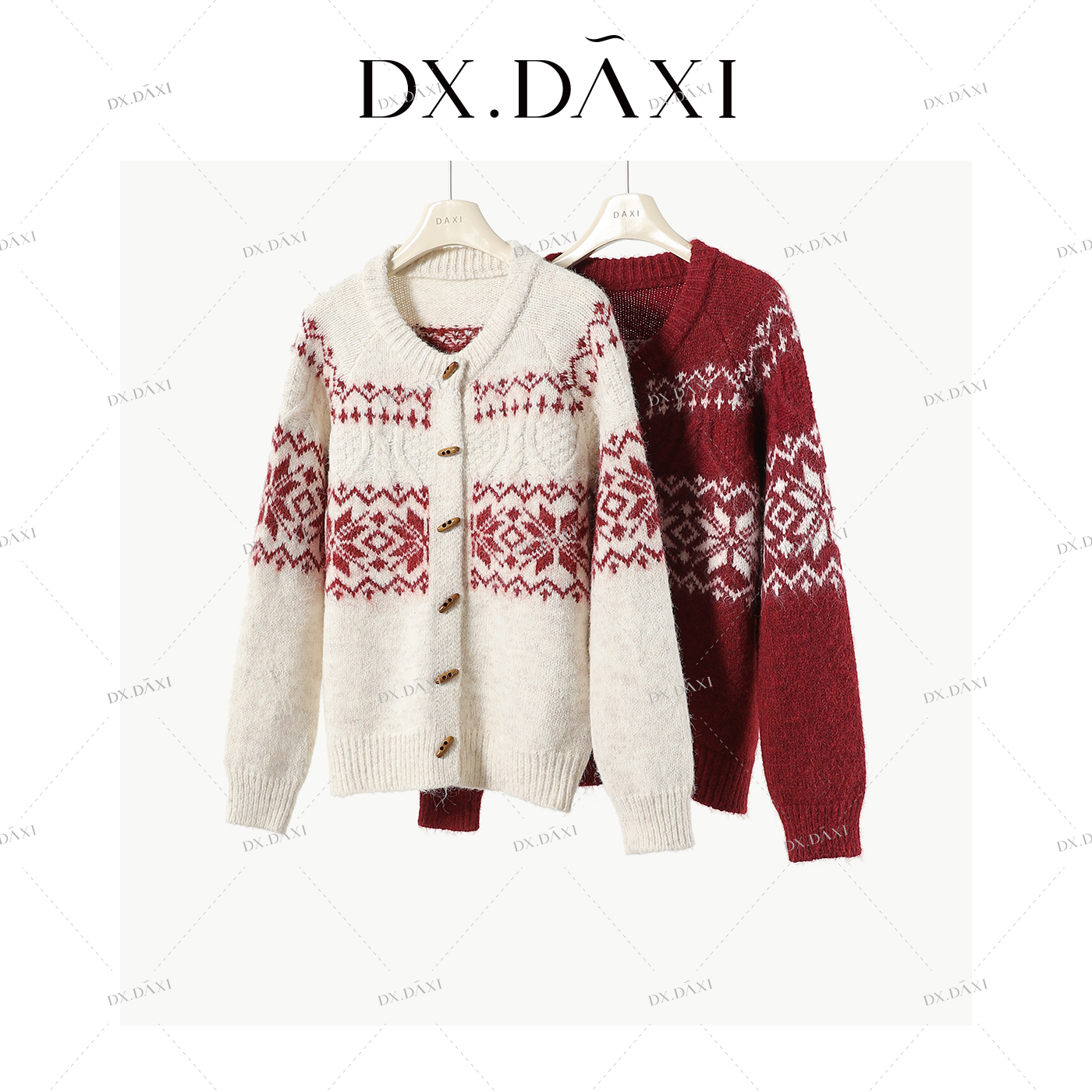 DX.DAXI【圣诞穿搭】费尔岛风提花毛针织开衫