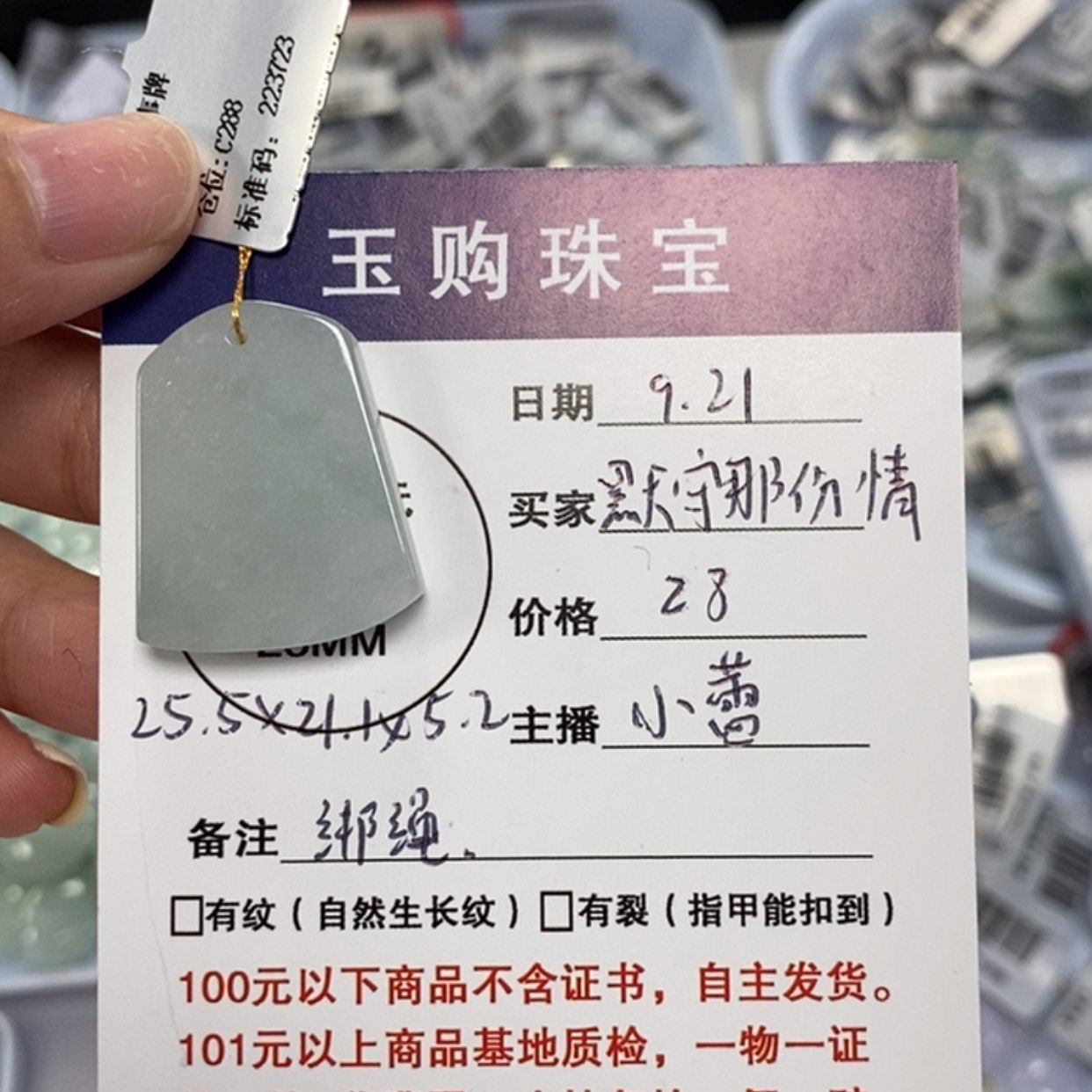 【闪购商品】颈饰未镶嵌翡翠默***情无事牌