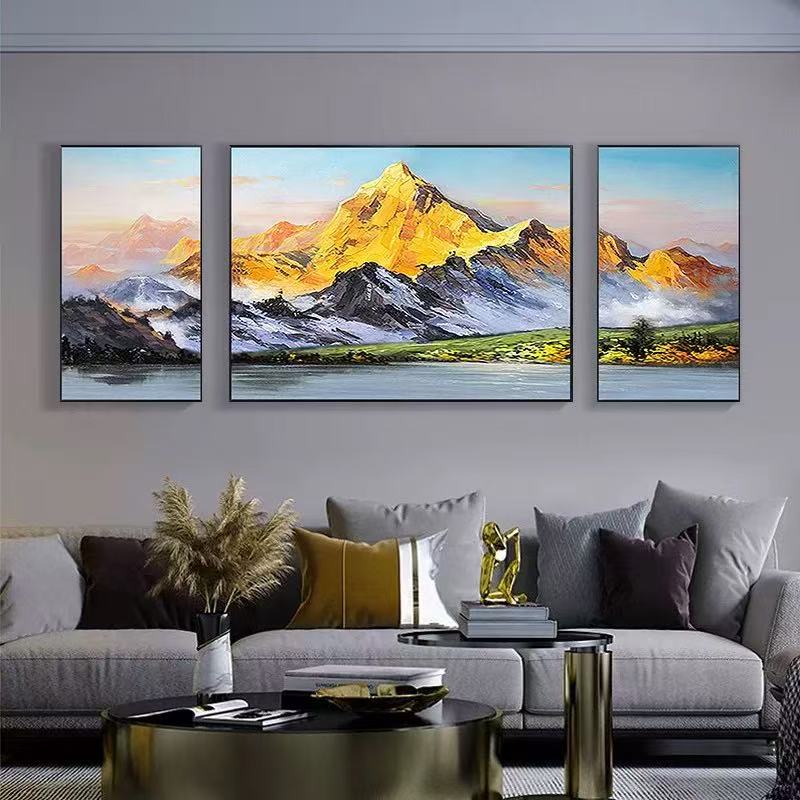 日照金山沙发高级感挂画砂岩装饰画山水画客厅轻沙发背景墙风雪
