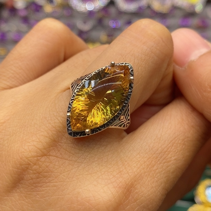 水晶戒指银S925镶嵌天然水晶戒指