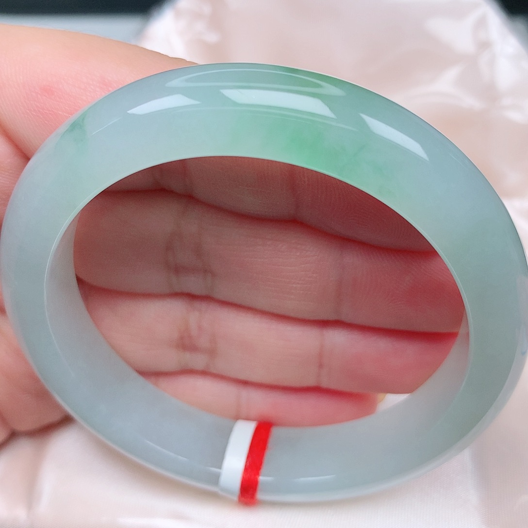 未镶嵌手镯翡翠19冰胶甜阳绿 种色兼得