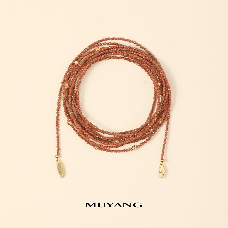 muyang/慕阳 铜合金玻璃项链 时尚百搭长款手工秋棠项链