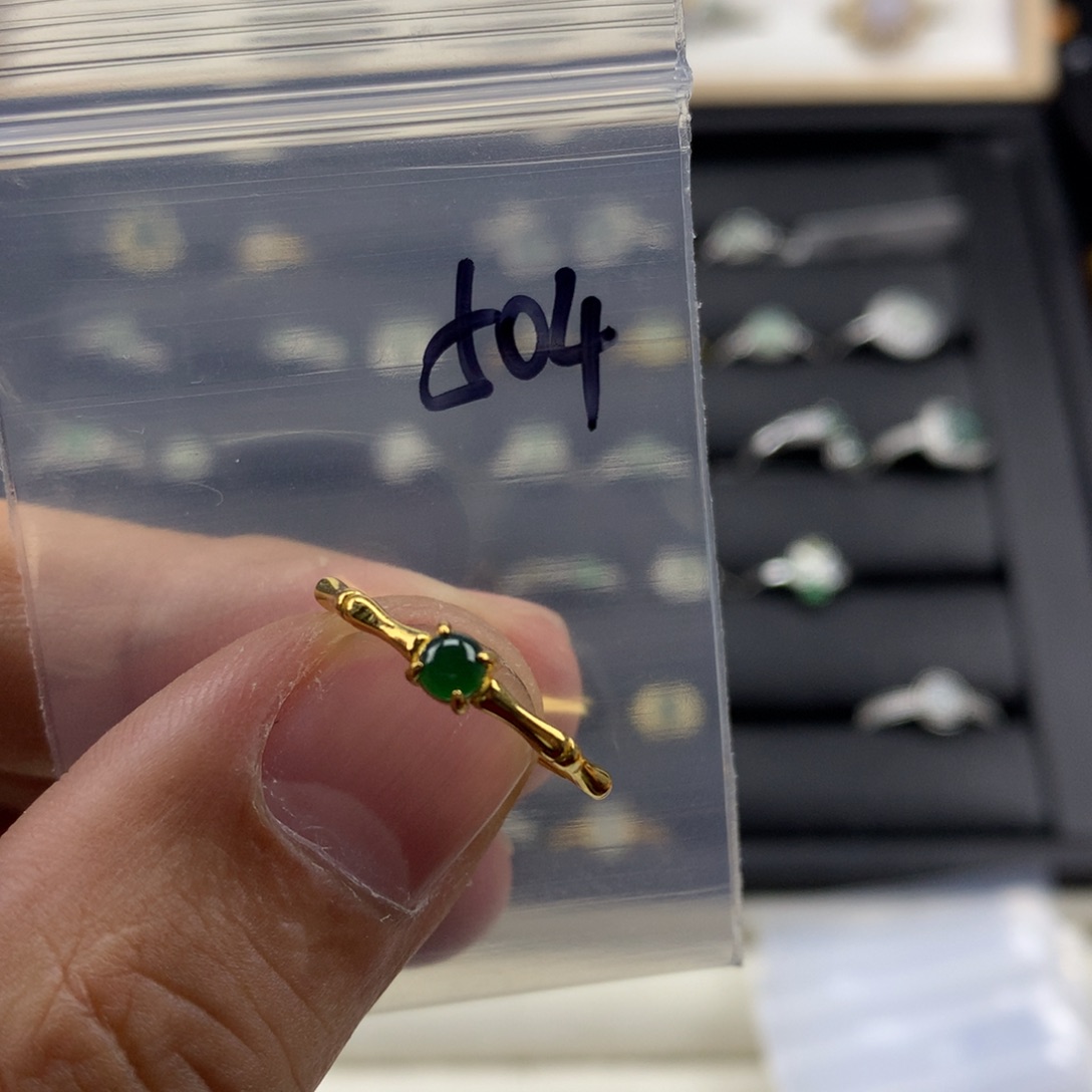 翡翠银S925镀金镶嵌戒指504