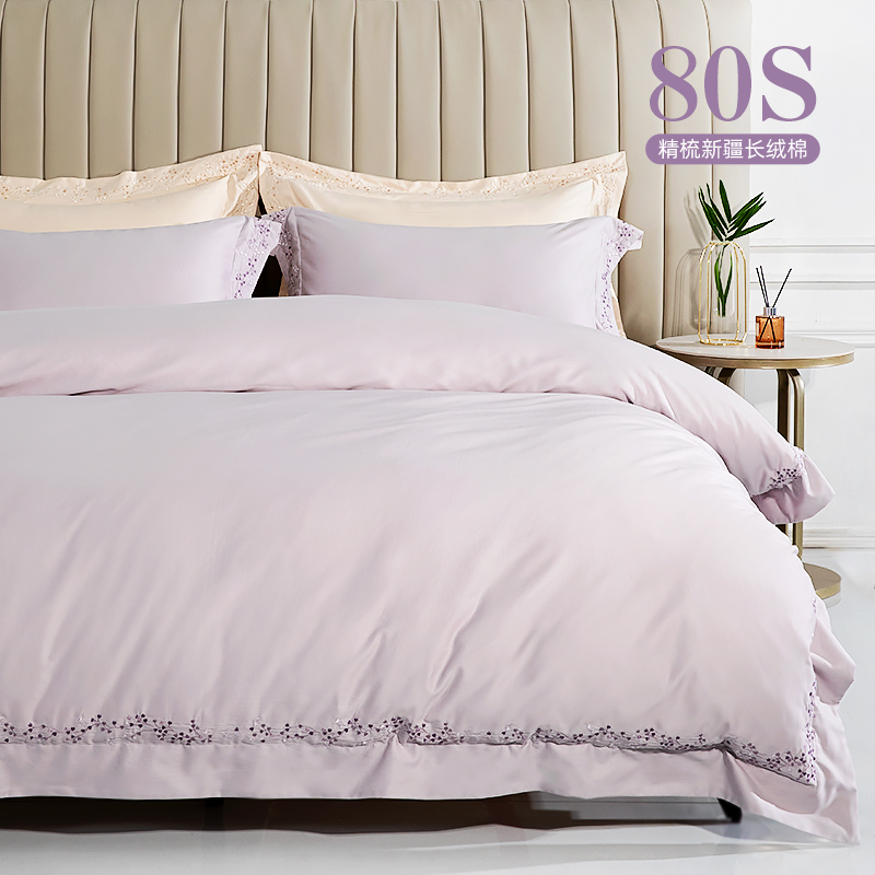 80S400TC高奢四件套刺绣大花电脑刺绣全棉高支高密纯色四件套