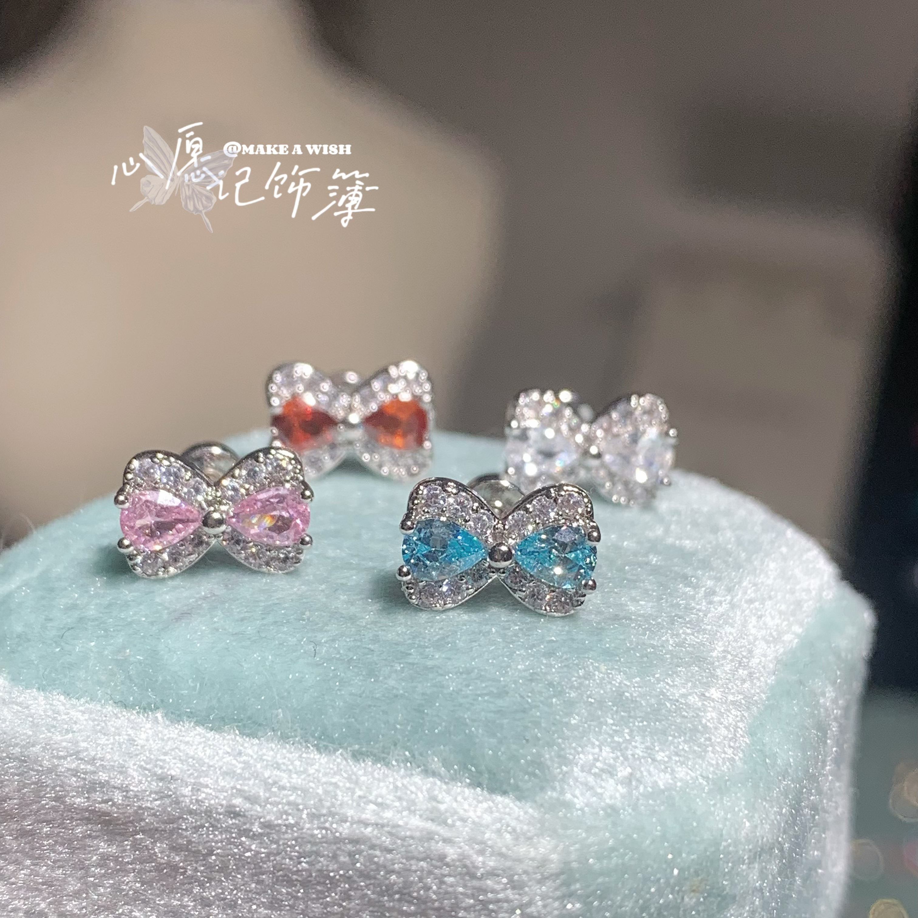 钛钢锆石耳饰 MAW 蝴蝶结/钛钢百搭可爱蝴蝶结耳钉耳骨钉