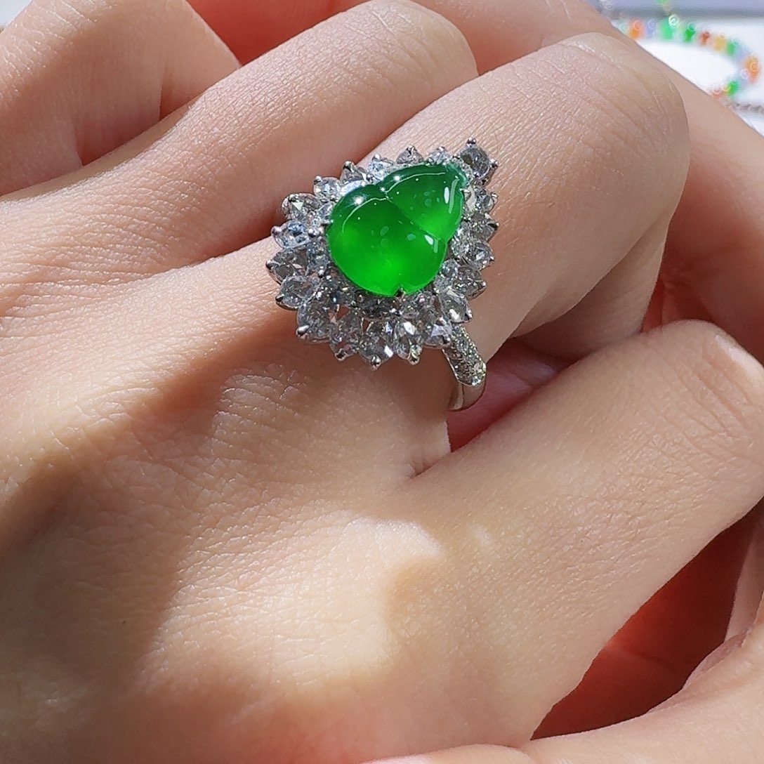 翡翠戒指18K金镶嵌葫芦戒指两用款可当吊坠