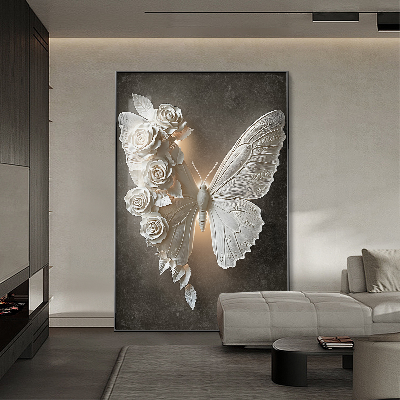 轻奢高级感玄关装饰画蝴蝶浮雕高级感沙发背景墙落地挂画走廊壁画