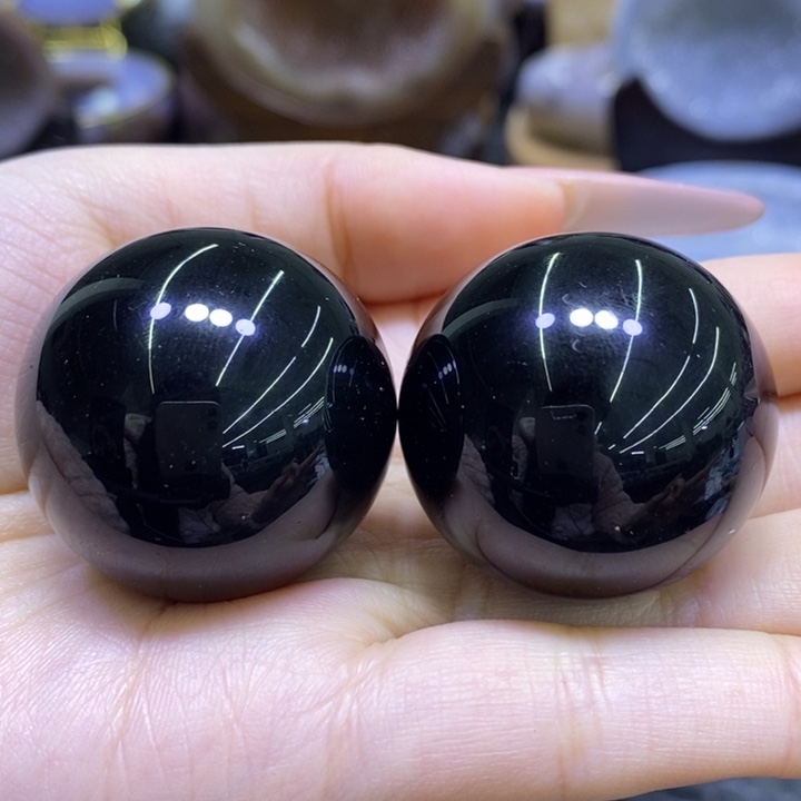 未镶嵌珠宝半成品水晶黑耀石双球