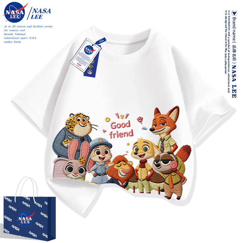 NASA疯狂动物城儿童短袖t恤2026新款夏装男童女童纯棉半袖体恤