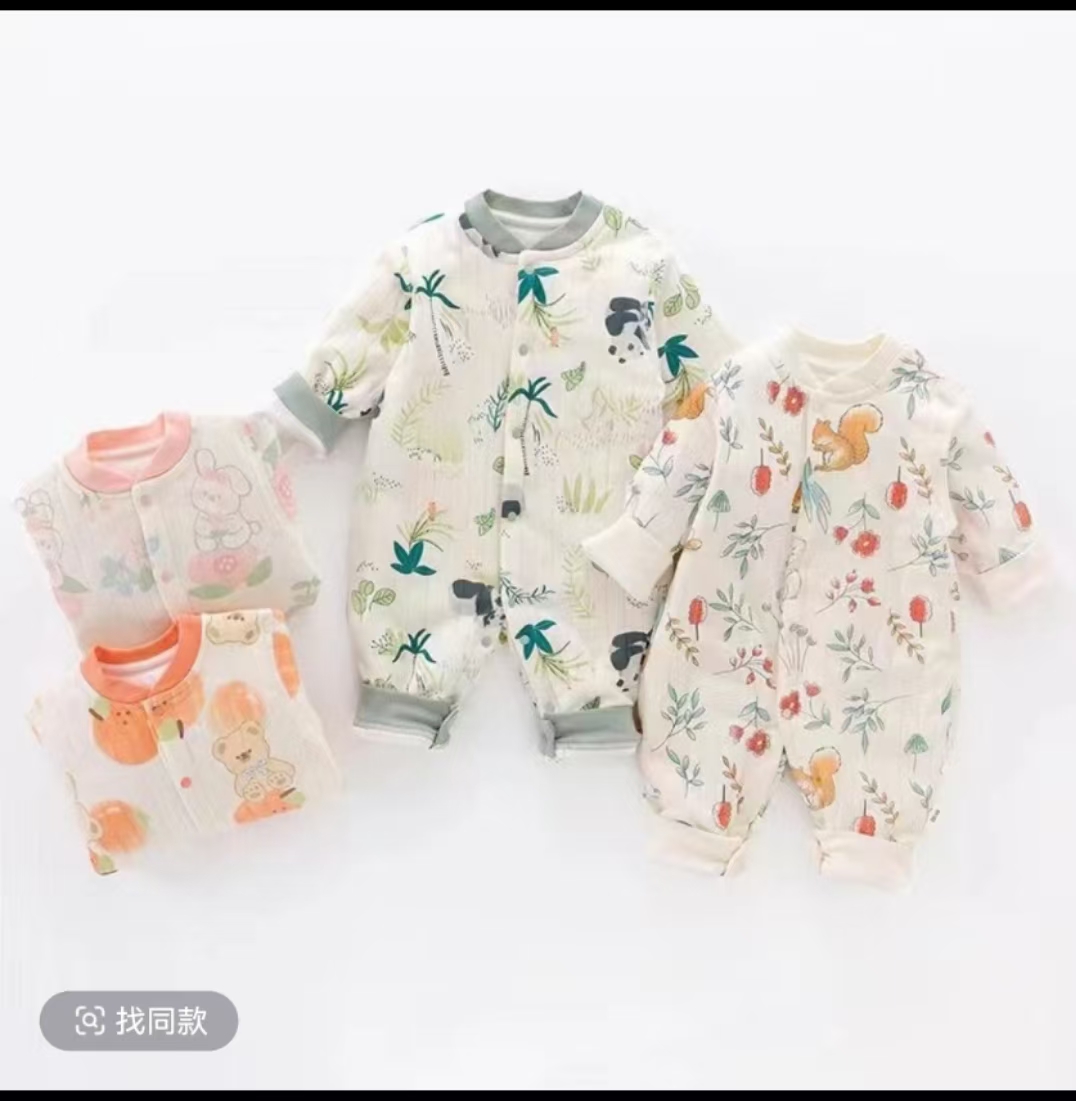 60薄棉连体衣A类春秋夹棉宝宝哈衣秋冬新生儿长袖爬服儿童幼儿