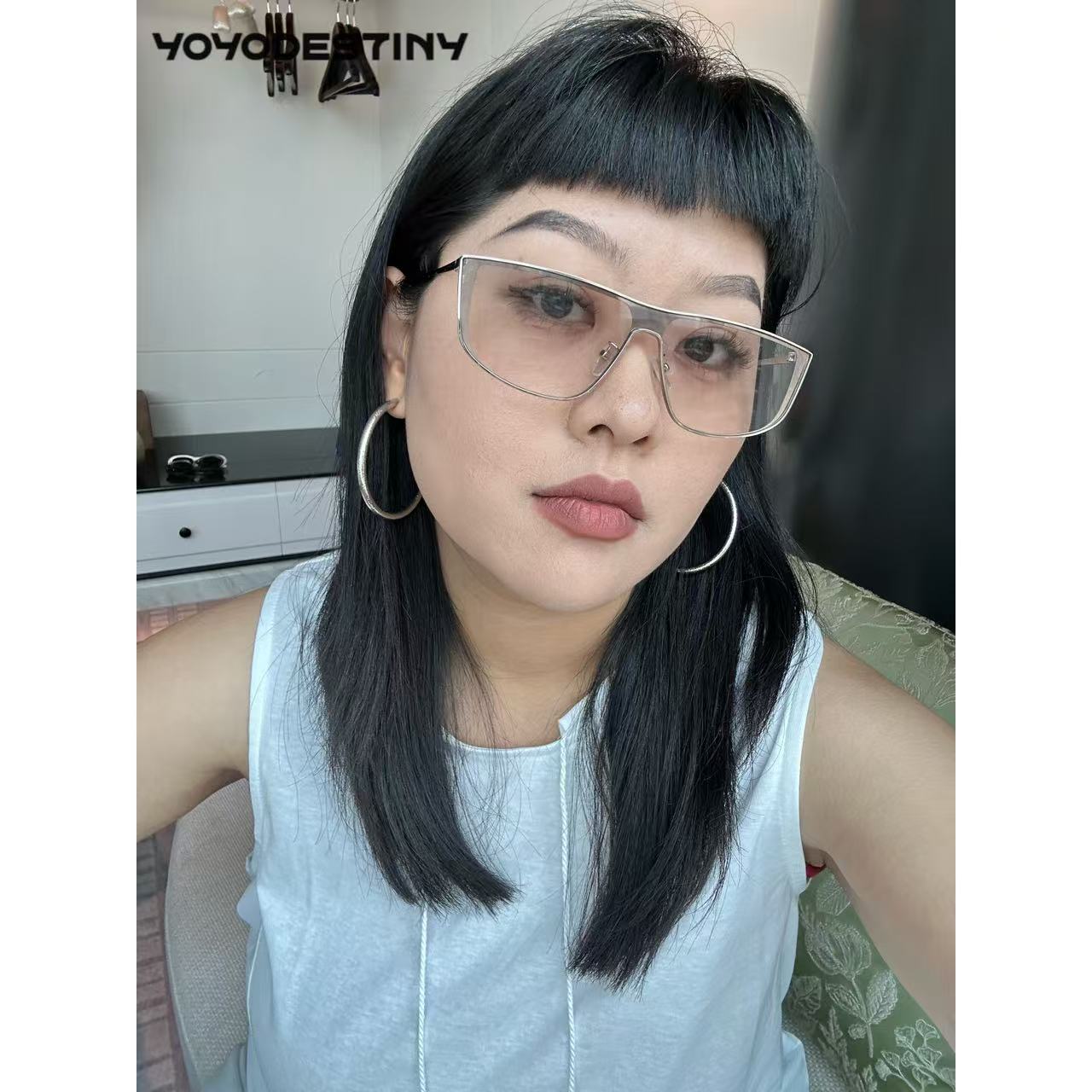 美式金属一体式墨镜女款凹造型眼镜无框防紫外线大框太阳眼镜