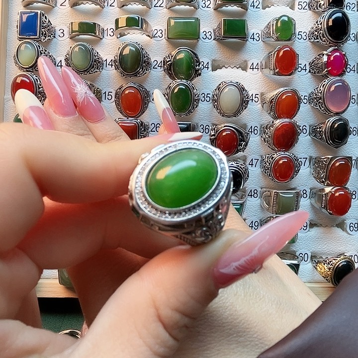 和田玉戒指银S925镶嵌