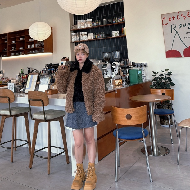 SusanLazar厚款保暖韩式冬季泰迪气质短款翻领外套