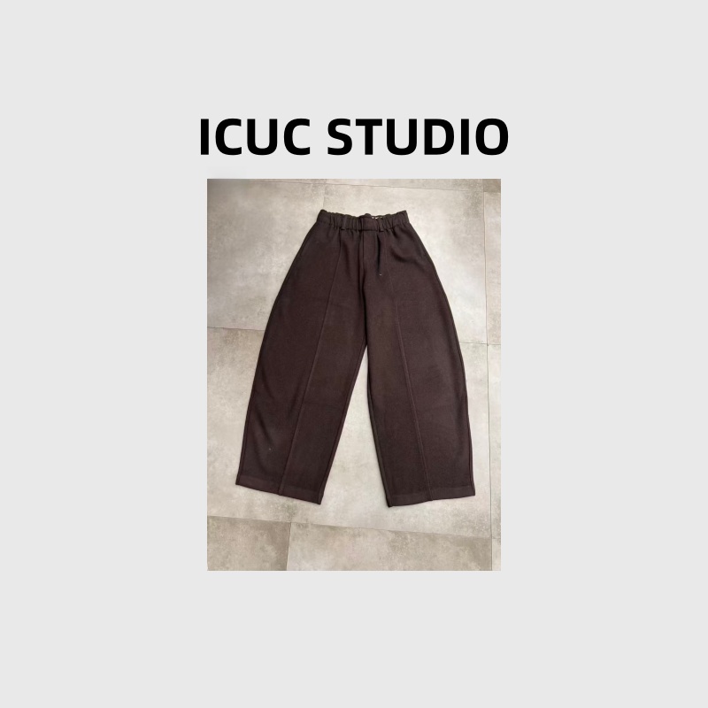  ICUC STUDIO- 时尚羊毛混纺抽绳宽松阔腿裤样衣7536