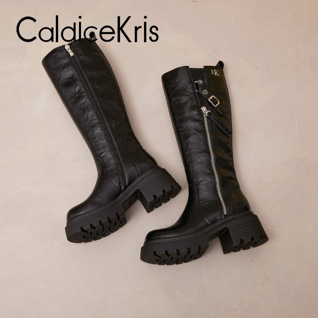 新款【明星同款】复古美拉德长筒靴新款增高显瘦骑士靴 25808