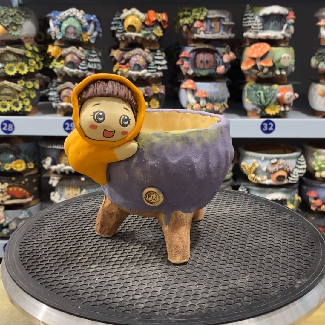 红陶蔷*花白狐粗陶手捏花盆