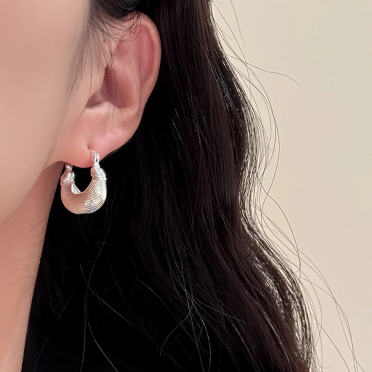 铜合金耳饰 法式小众拉丝纹理百搭个性夸张复古设计感不规则时尚