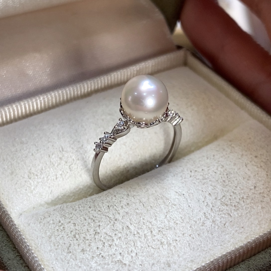 海水珍珠戒指银S925镶嵌微瑕