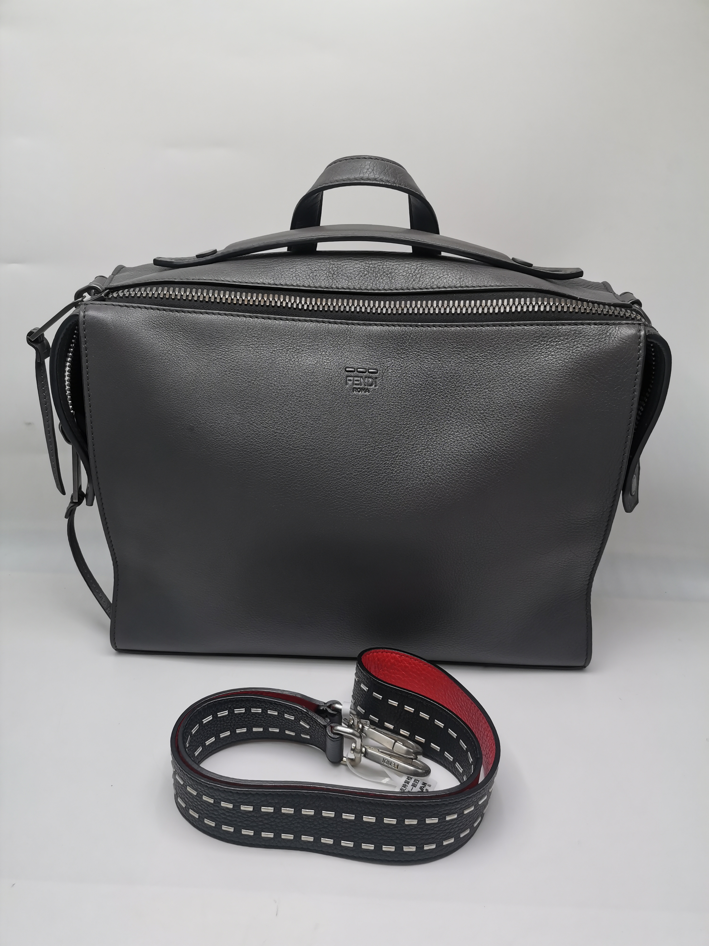 99新 FENDI/芬迪 97新17752 芬迪灰色手提公文包休闲大号商务