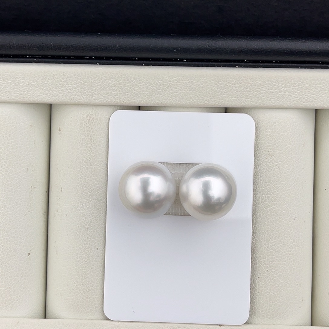 定制海水珍珠未镶嵌裸珠厚圆冷银对珠13-14mm