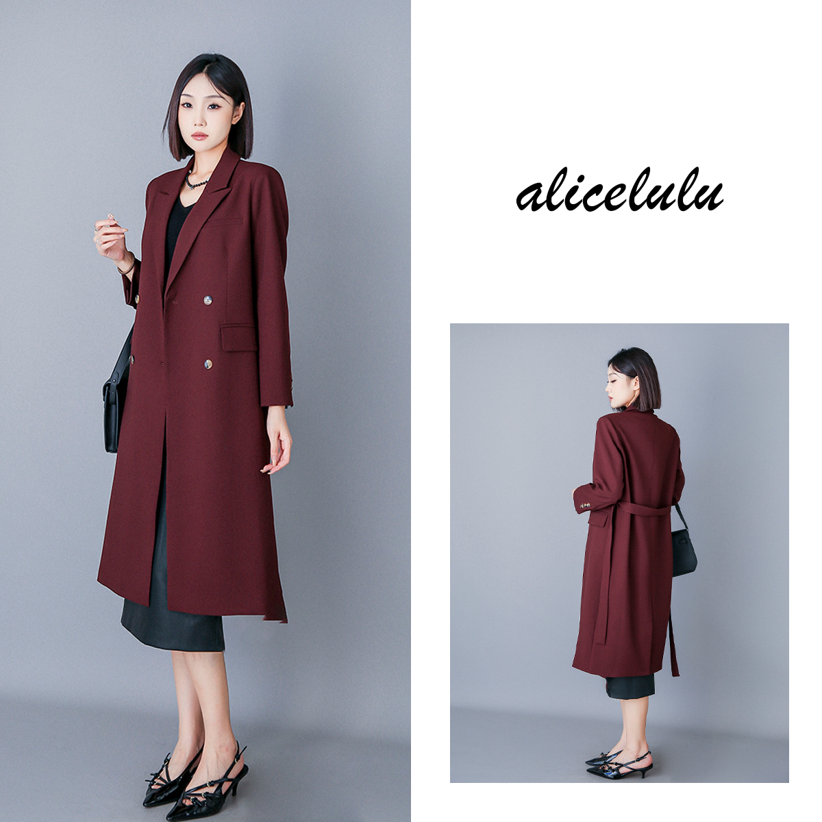5 alicelulu “撑气场”长款外套 飒美有型 特调酒红 S2139601T