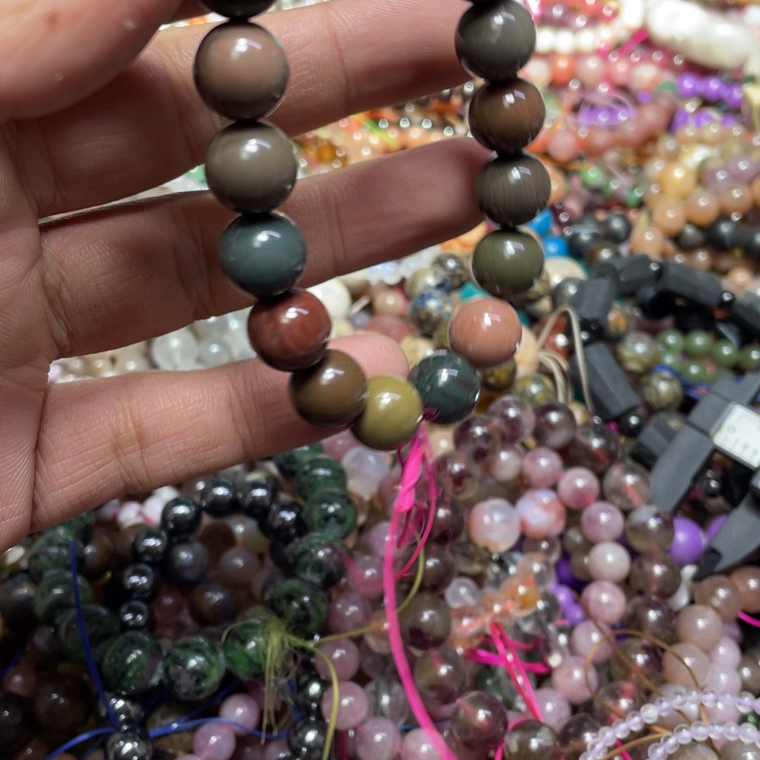 烟晶手链银S800镀金镶嵌