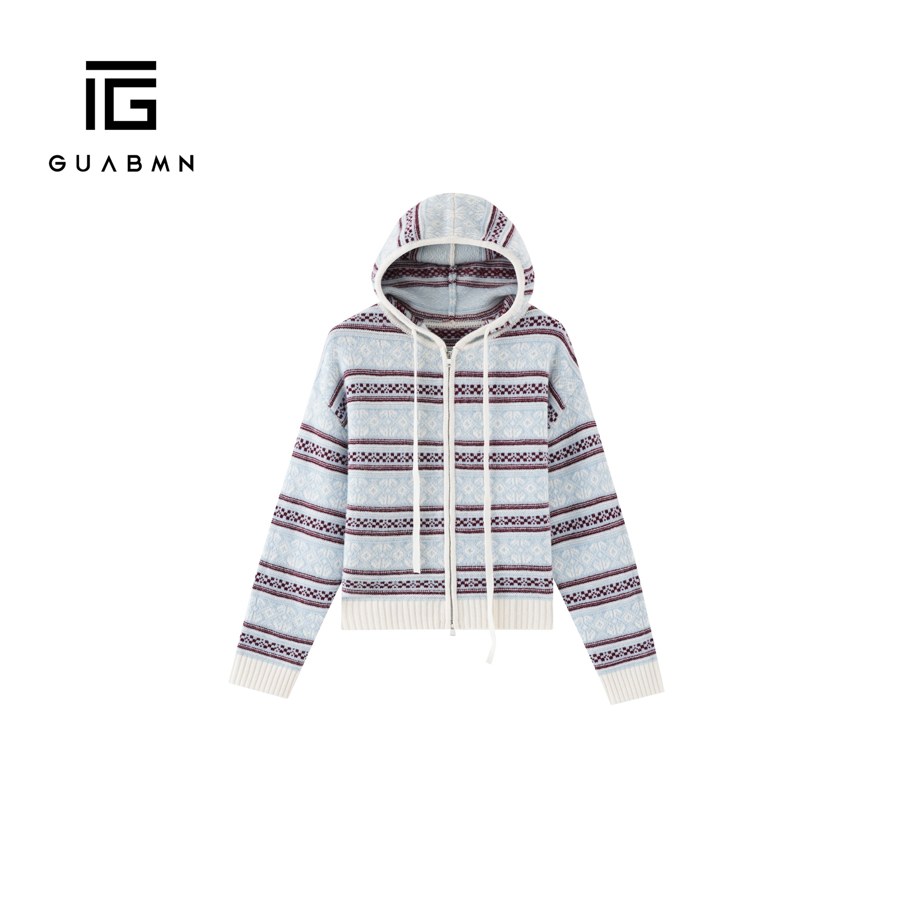 GUABMN2025冬季新款费尔岛软糯连帽抽绳宽松针织衫长袖毛衣6081