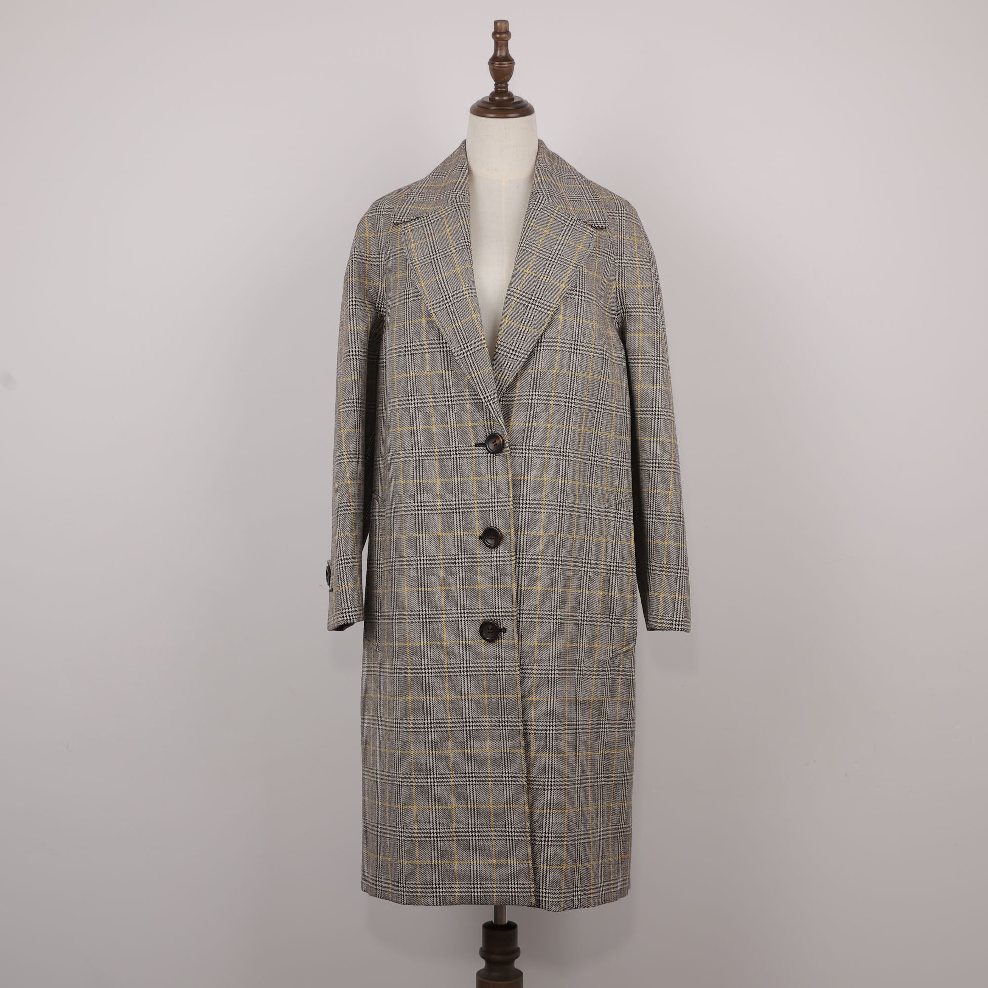 99新 MIU MIU/缪缪 棉羊毛/25110764格子羊绒大衣38码翻领外套