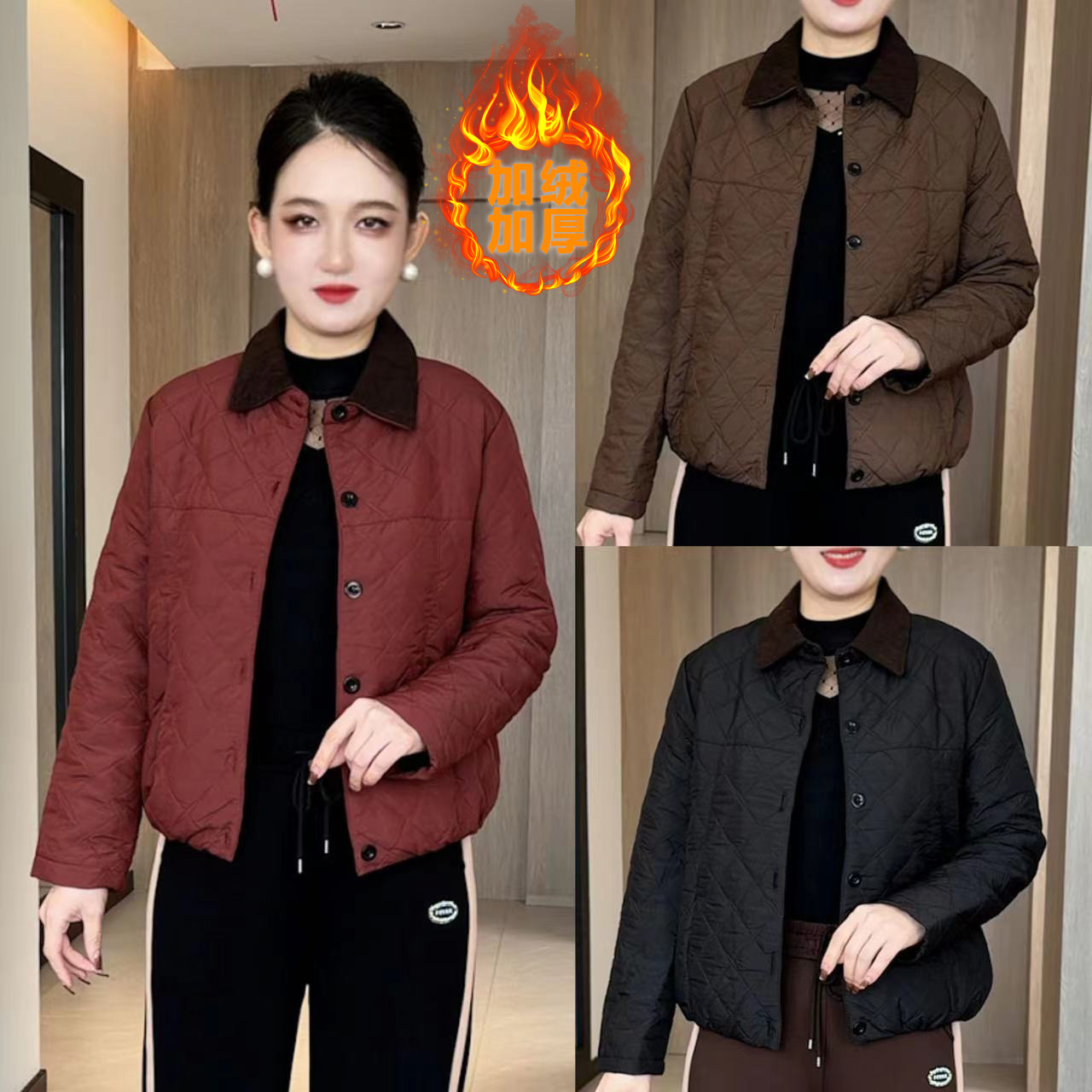 秋冬女装新款 时尚减龄洋气翻领小棉袄休闲百搭保暖短款棉服外套