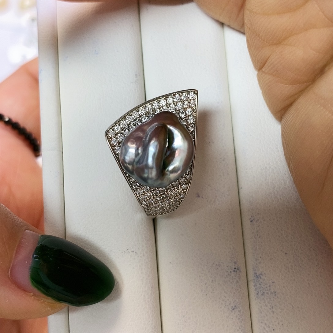 海水珍珠戒圈银S925镶嵌