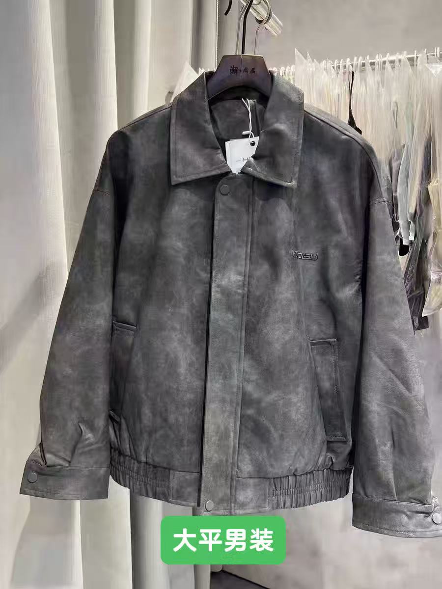 翻领本布下摆男纯色皮衣男装加绒男士男款