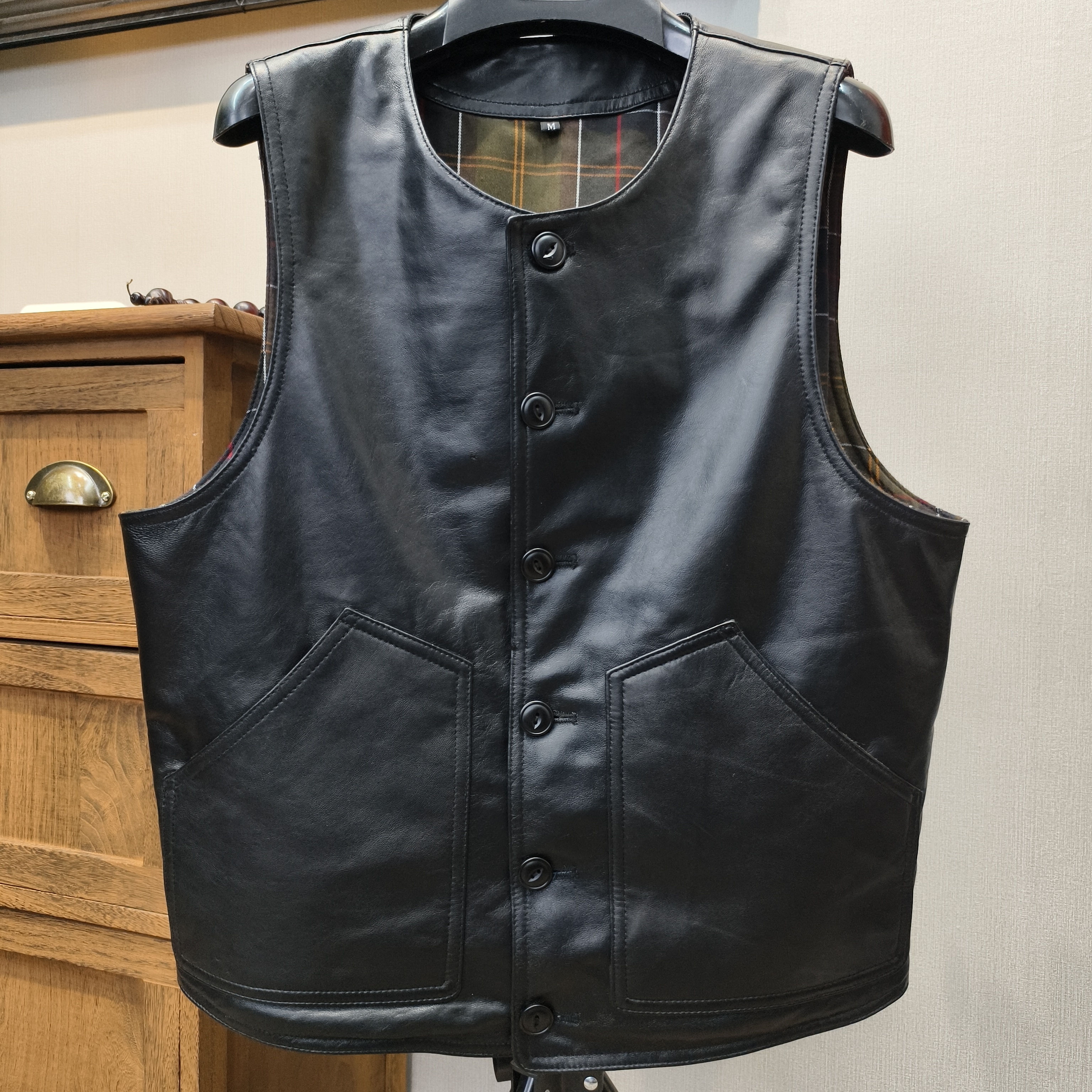 战斧经典男士绵羊皮美式复古皮马甲男士马甲真皮新款2025