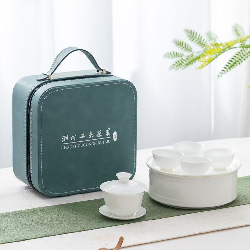 便携式旅行高骨瓷功夫茶具小套装随身户外露营潮汕泡茶碗喝茶装备