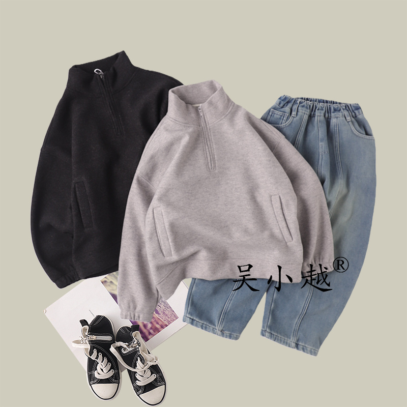 吴小越w1688男童加绒卫衣秋冬新款韩版宽松儿童上衣男孩冬装潮牌