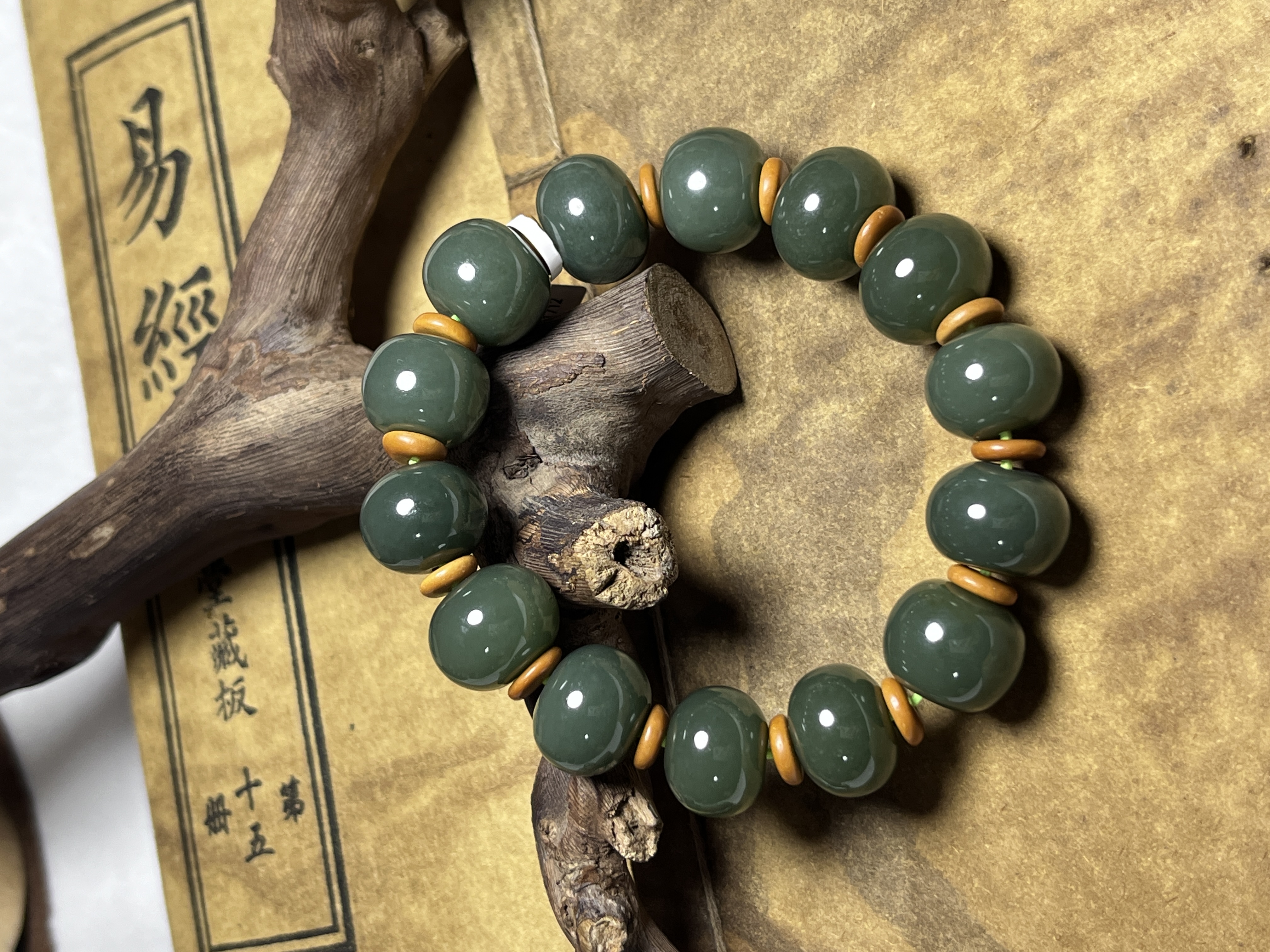 【九哥珠宝LH014】和田玉碧玉手串鸭蛋青算盘珠 多样性发一件
