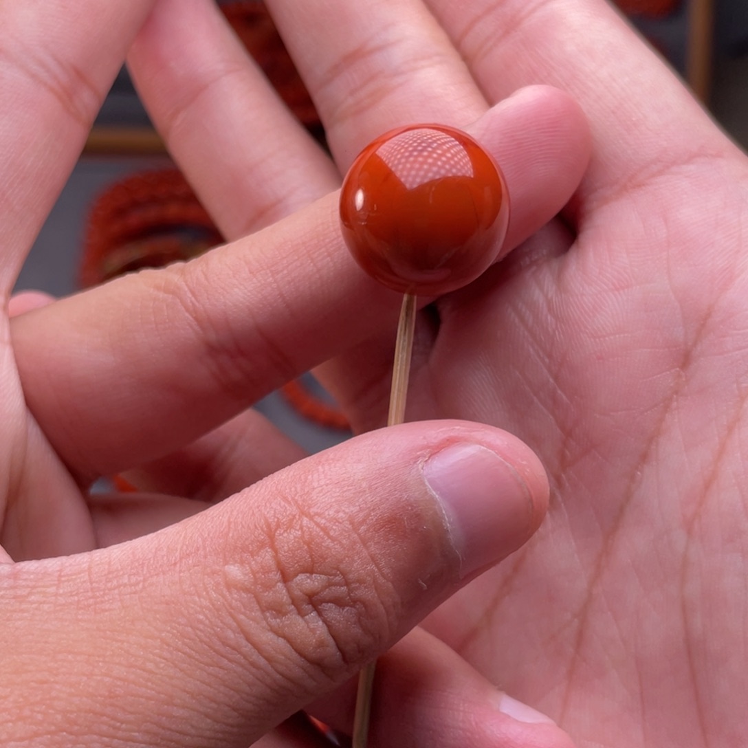 南红玛瑙未镶嵌配饰卡17mm瓦西精工火焰纹单珠