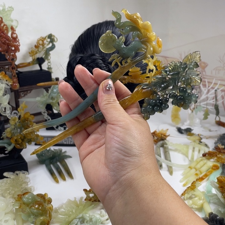 ****满岫玉未镶嵌发饰发簪