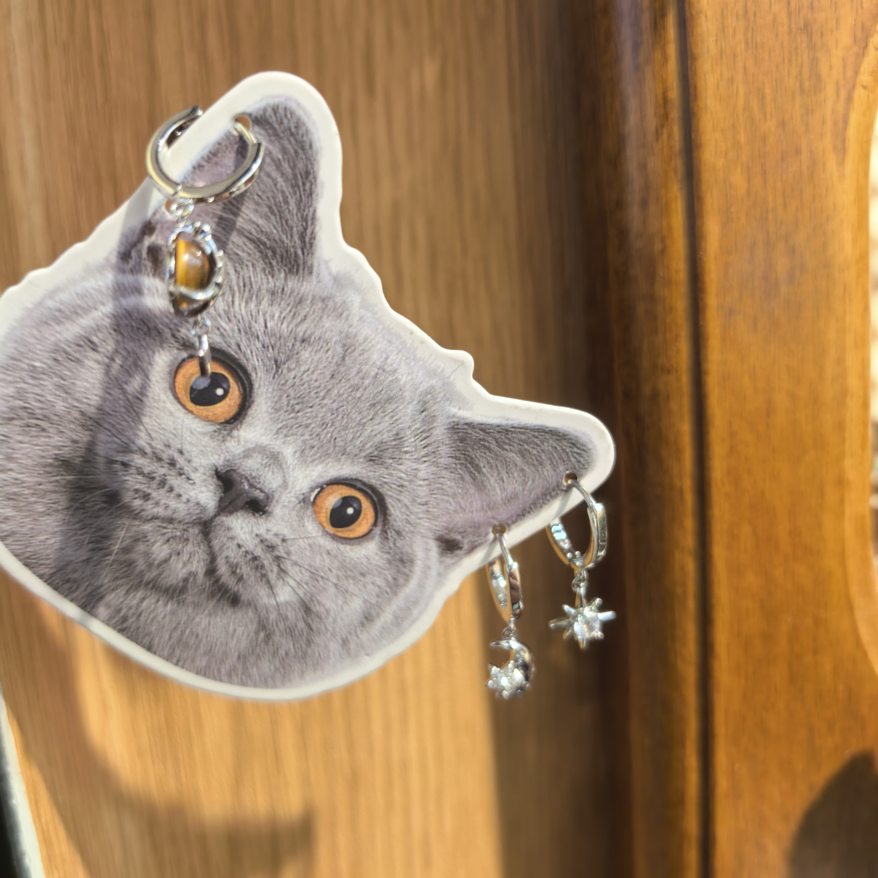 E977银色星星月亮星球闪闪耳扣款耳饰一组三个