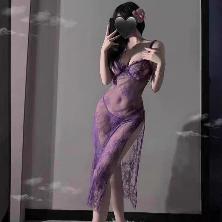 魔女性感开叉睡裙紫色吊带连衣裙纯欲蕾丝性感睡衣小胸女制服诱惑