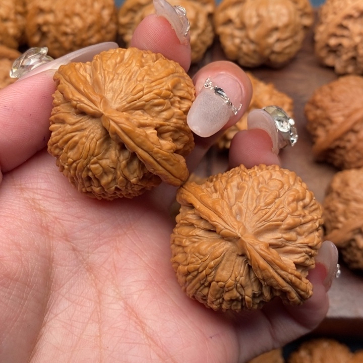 文玩核桃把件全品，精配同树红皮白狮子40.5