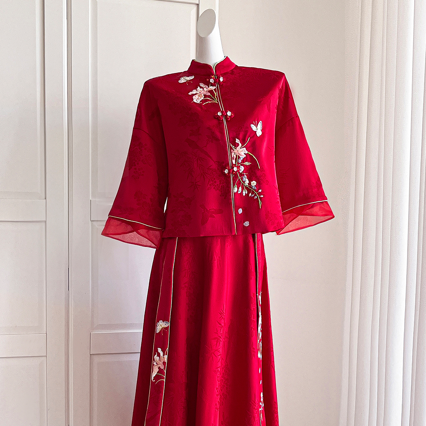 【月下兮-百卉】新中式敬酒服套装新娘结婚订婚礼服红色连衣裙出阁