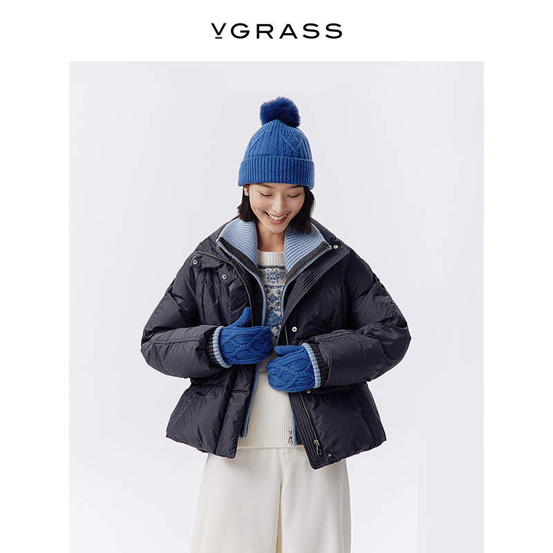【晨粉专享价】VGRASS黄金4格充绒25冬新款90白鹅绒面包羽绒服