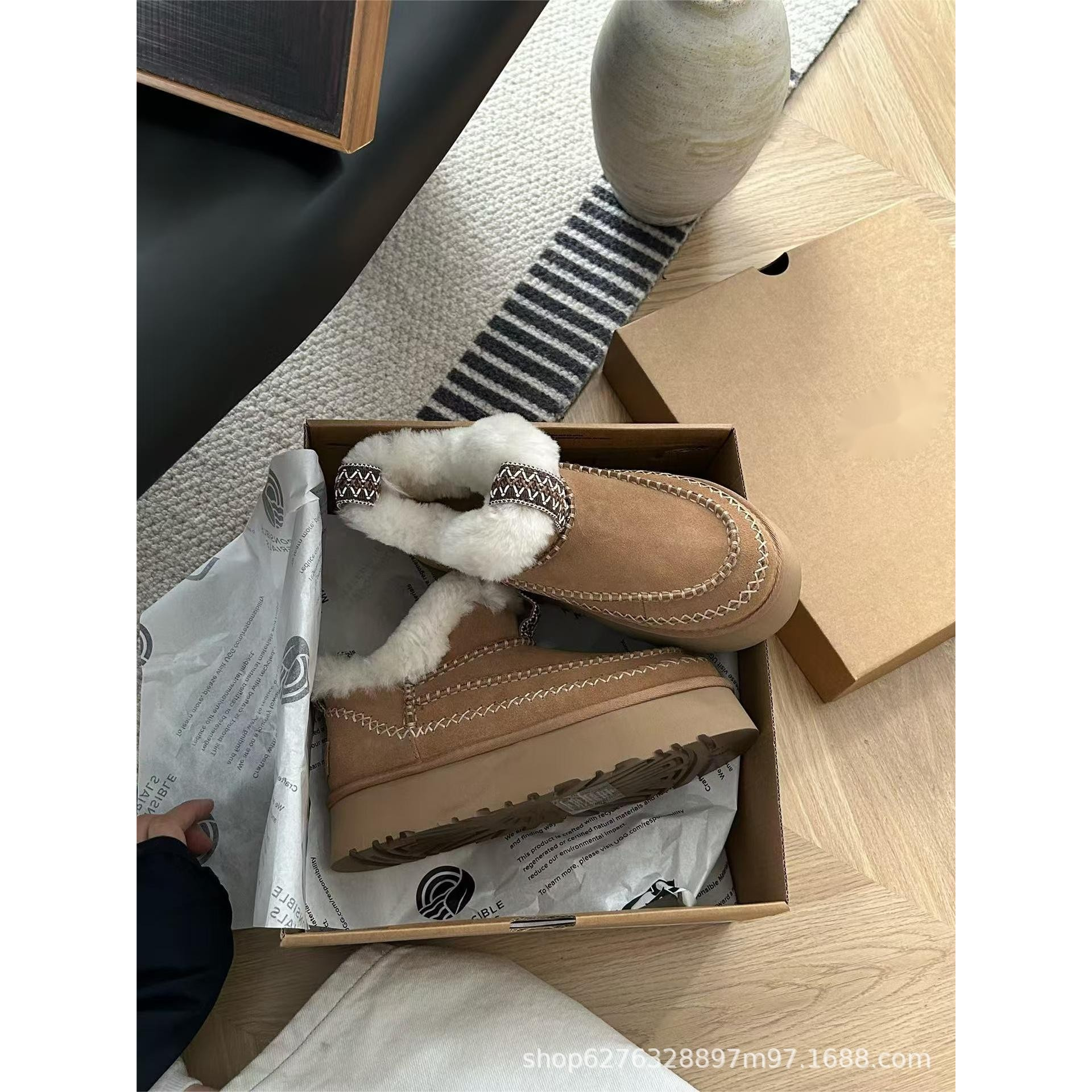 【阿尔派全新未拆封】秋冬桑坡雪地靴羊皮毛一体V口/平口高筒毛毛鞋