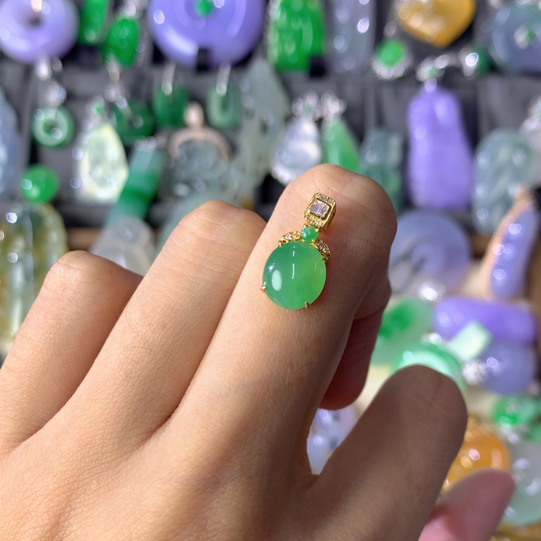 翡翠18K金镶嵌吊坠(不含链)