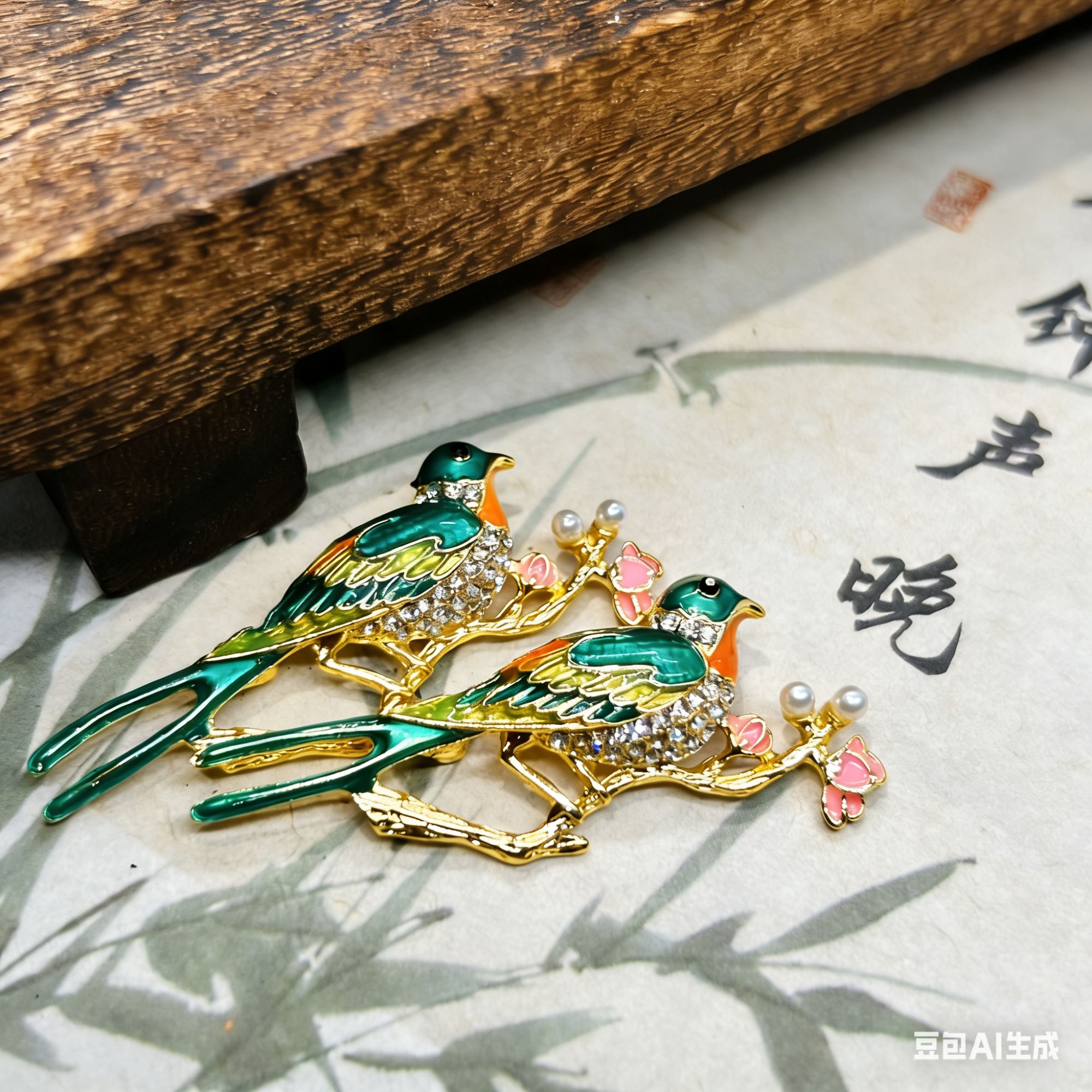 合金合成锆石胸针 喜上枝头 合金胸针