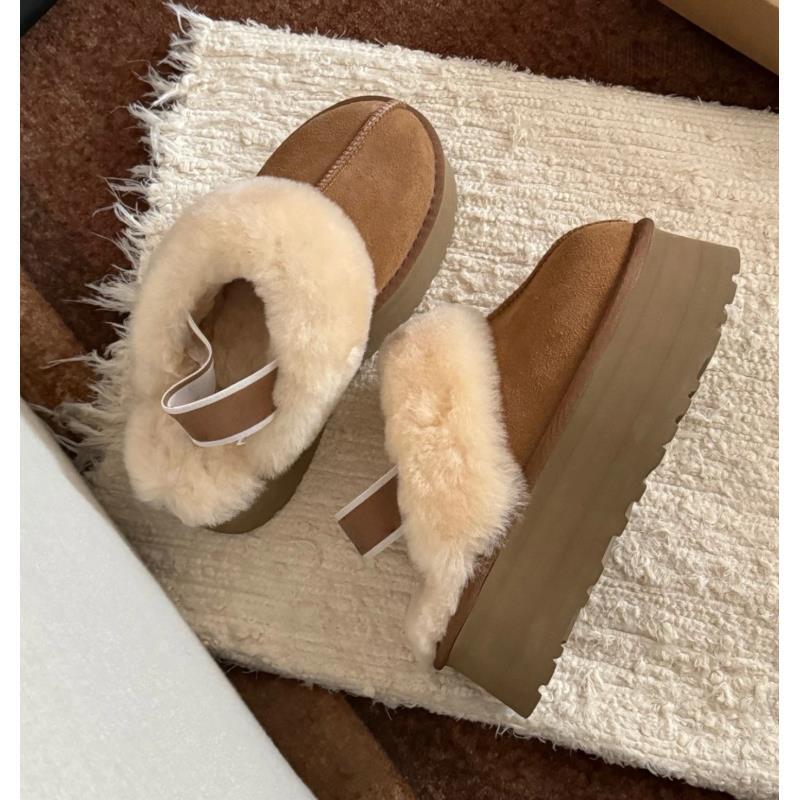 桑坡5cm厚底绑带包头拖鞋女2025新款冬羊毛两穿星拖毛毛拖鞋外穿