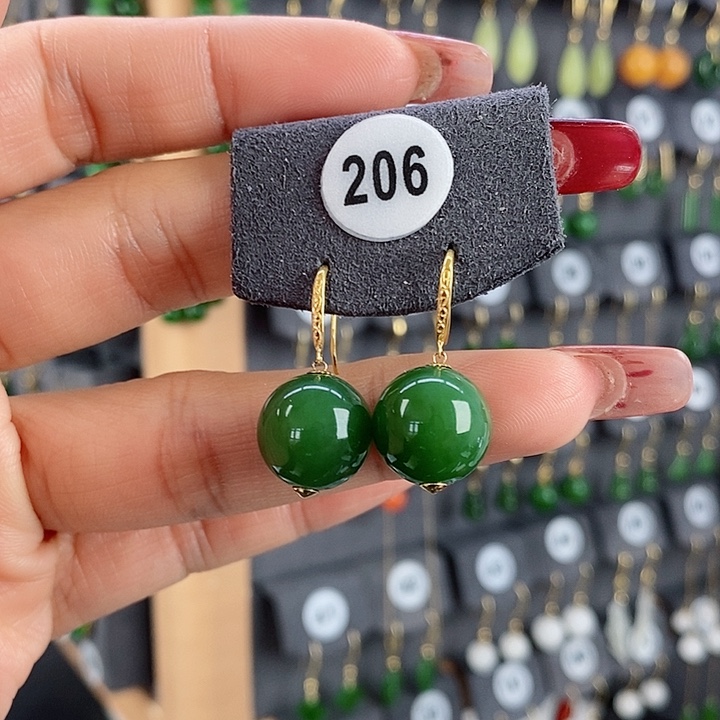 和田玉耳饰18K金镶嵌