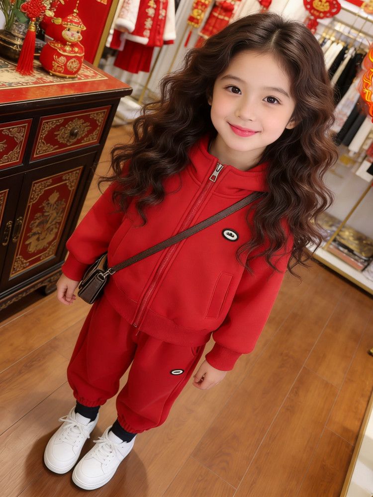 【加绒加厚】儿童女童运动男童洋气小童秋冬加绒女孩拜年服装