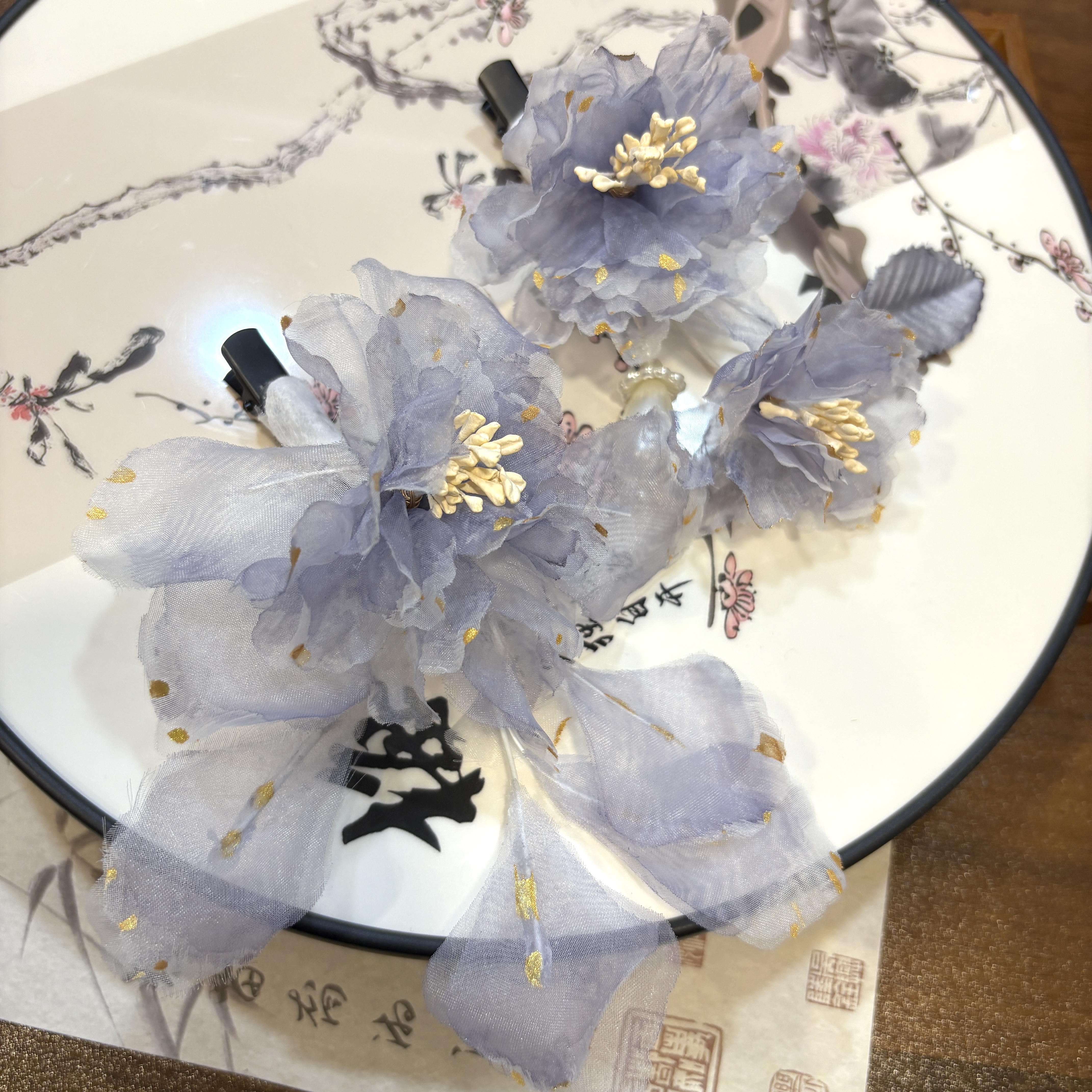 【云鬓花颜阁烫花发夹】 紫萝缠珠(孤品）对夹中式汉服烫花发饰B189