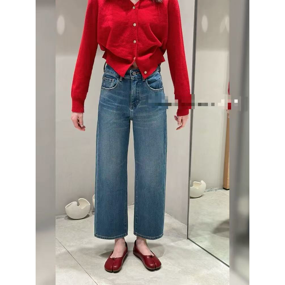 506牛仔裤女夏季中高腰宽边九分阔腿奶奶裤